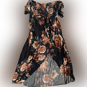 Blush J Navy Blue Rosewood Flower Dress Strapless (Has Arm Wraps Not Straps)